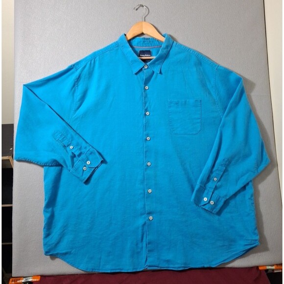 Tommy Bahama Monaco Shirt Mens 4XB Blue Linen Sorona Blend Long sleeve Casual - Picture 1 of 8